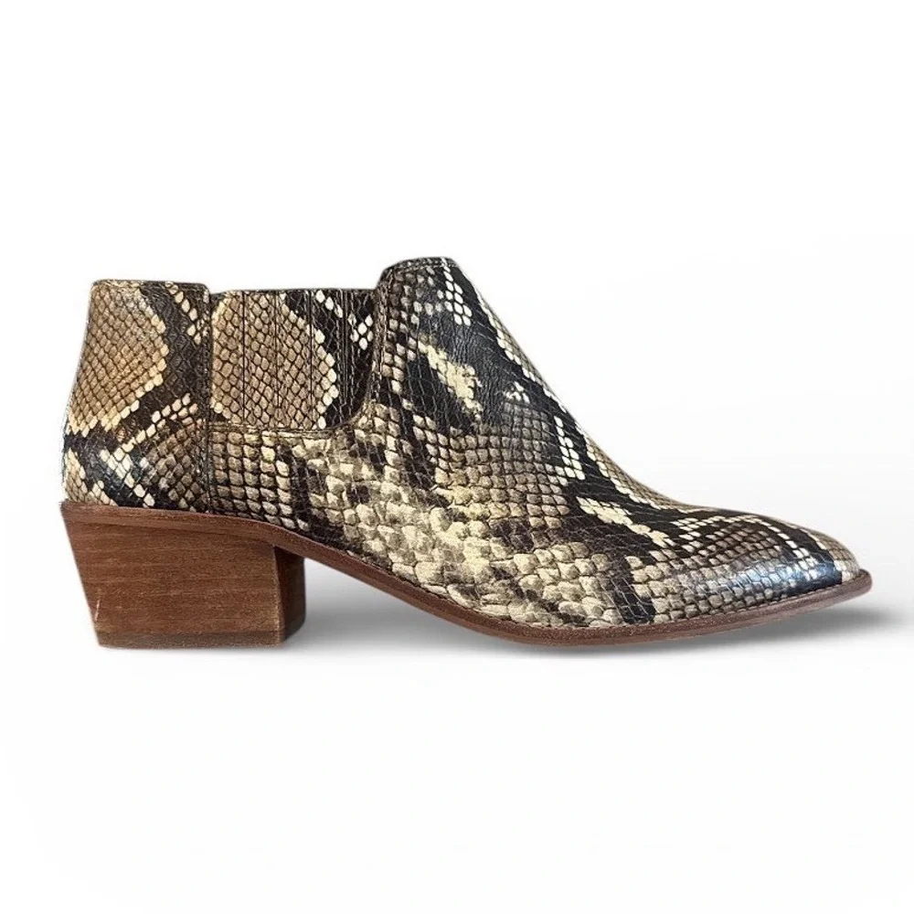Madewell Snake Print Leather Ankle Booties Block Heel Pointed Toe Women's